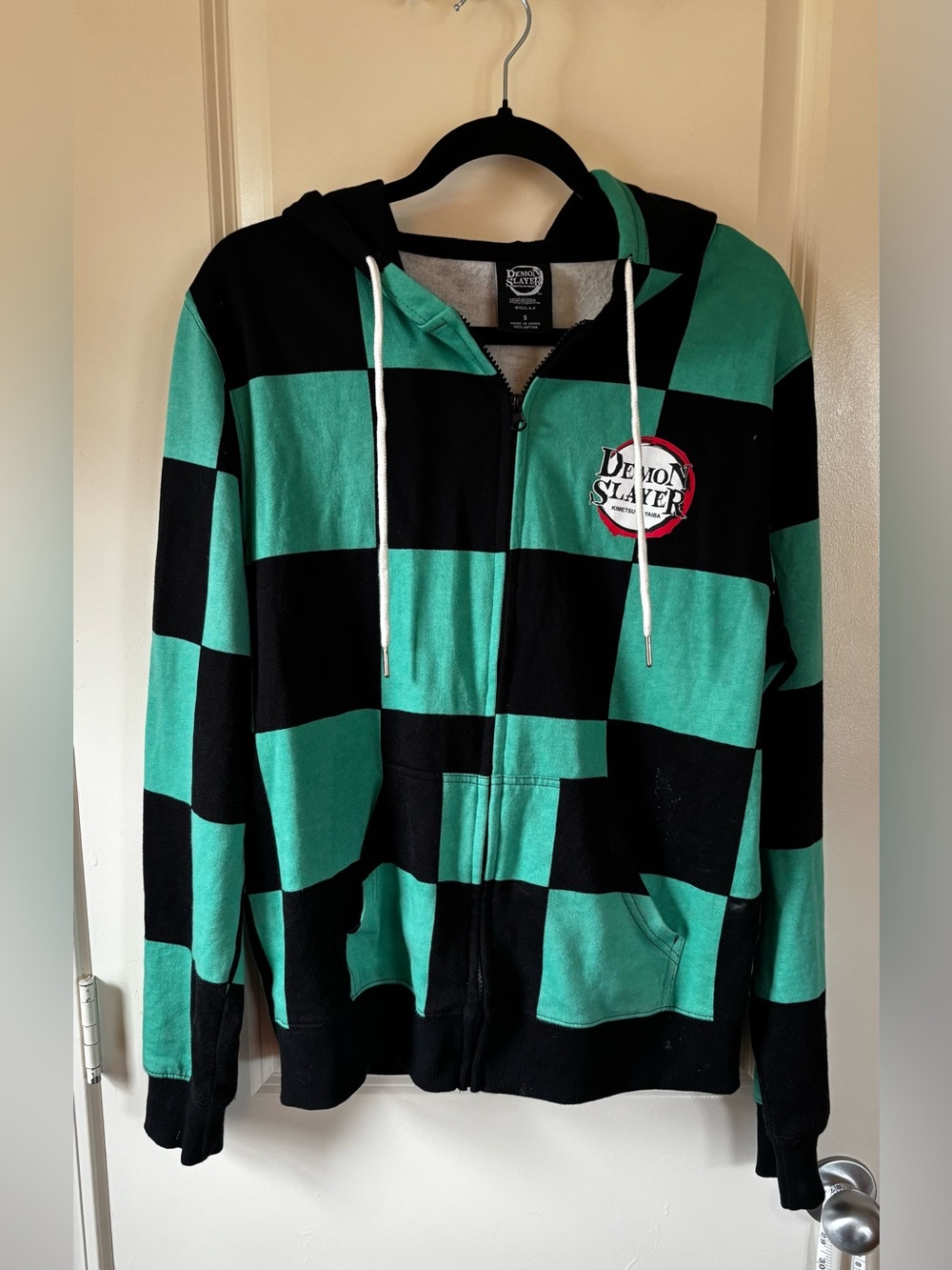 Demon Slayer Checkerboard Zip Hoodie - Green/Black